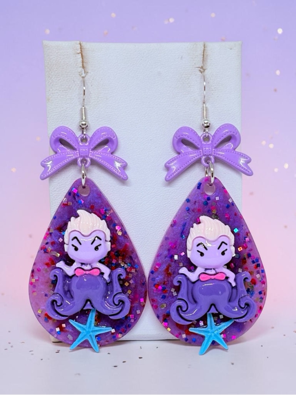 Purple Octopus Character Teardrop Resin Drop Earrings